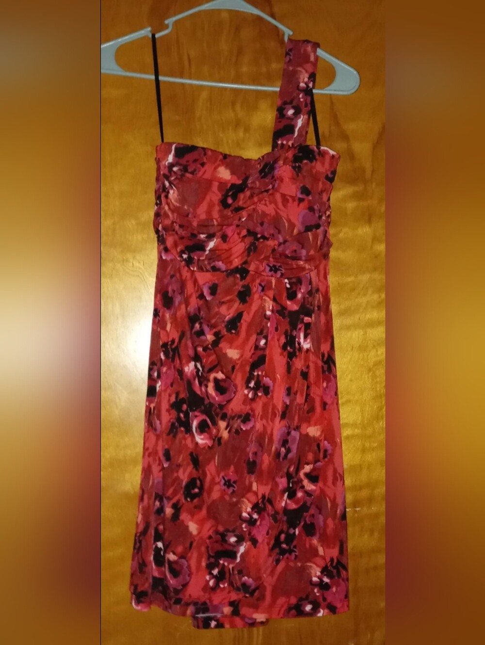 Women's En Focus Studio" Black & Red One Shoulder Floral Short Dress 8
